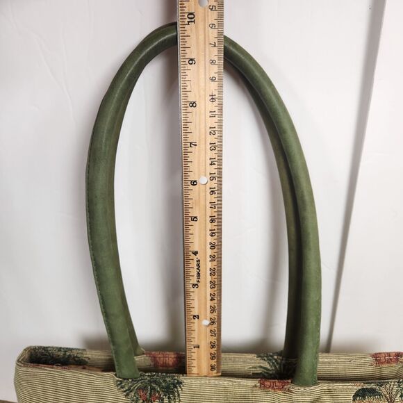 Tommy Bahama Palm Tree cream  Tapestry Purse Shoulder Bag green handles bottom - Picture 5 of 16